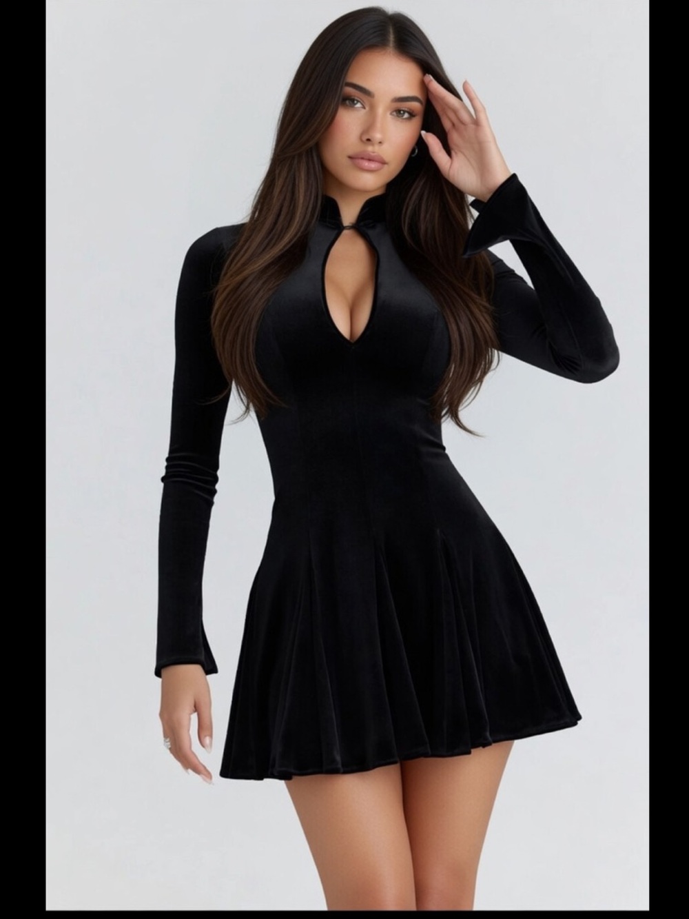 HOUSE OF CB 'Stella' Black Velvet Keyhole Mini Dress/Size S-US 4-6 $269